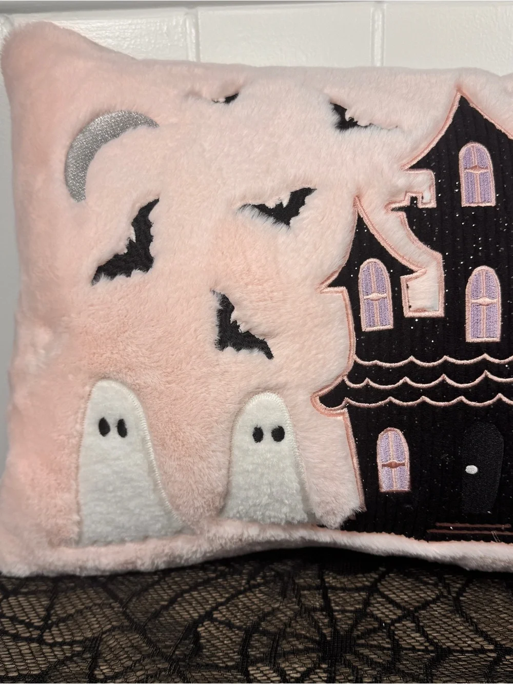 NEW Happy Halloween Haunted House and Ghosts Pillow